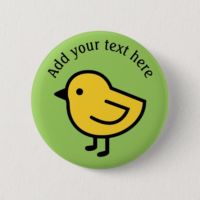 Cute Yellow Baby Chick, Green, Personalized 2 Inch Round Button (Front)