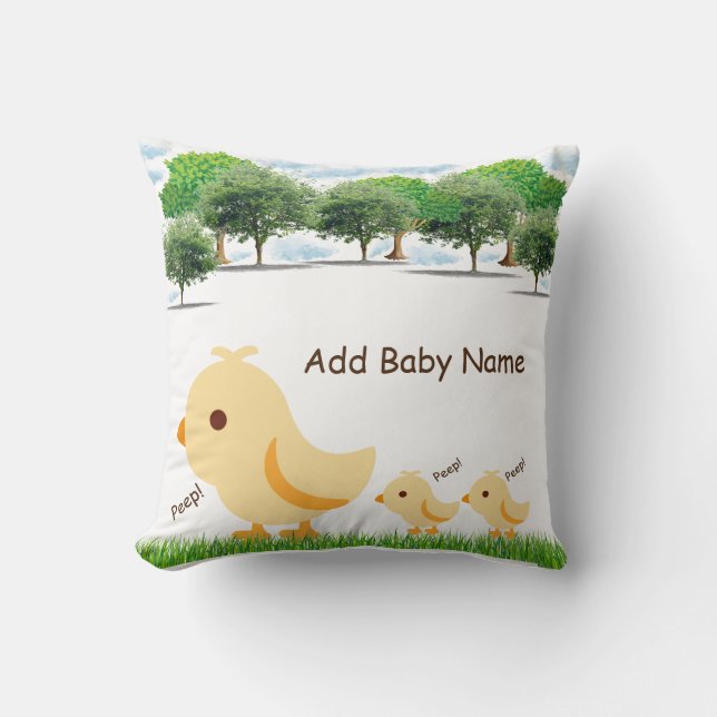 Cute Yellow Baby Chick Throw Pillow (Front)