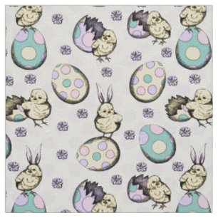 Cute Yellow Baby Chicks & Polka Dot Easter Eggs Fabric
