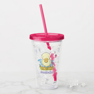 Cute yellow baby duckling cartoon illustration acrylic tumbler
