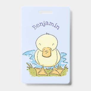 Cute yellow baby duckling cartoon illustration badge