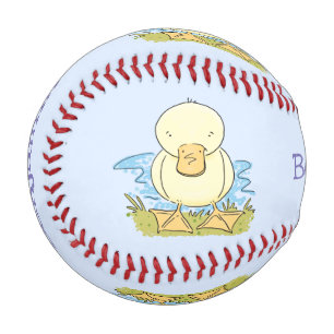 Cute yellow baby duckling cartoon illustration baseball