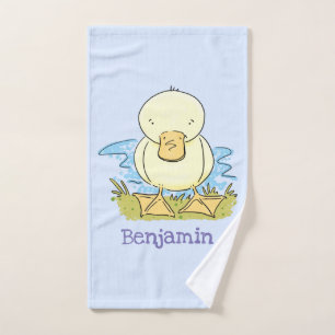 Cute yellow baby duckling cartoon illustration bath towel set