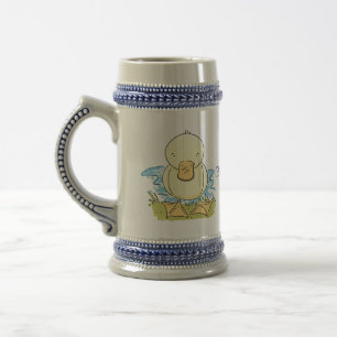 Cute yellow baby duckling cartoon illustration beer stein
