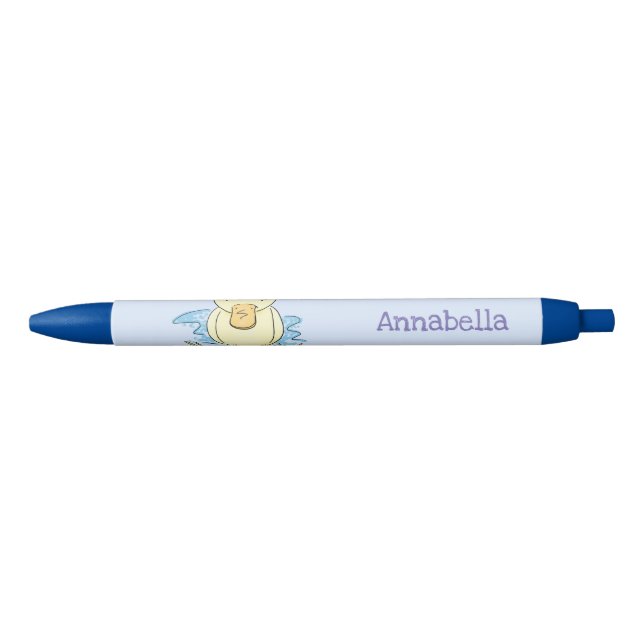 Cute yellow baby duckling cartoon illustration black ink pen (Front)