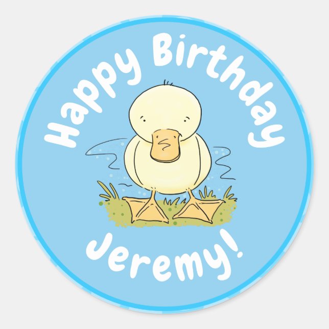 Cute yellow baby duckling cartoon illustration classic round sticker (Front)