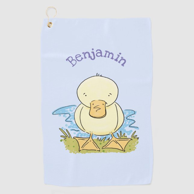 Cute yellow baby duckling cartoon illustration golf towel (Front)