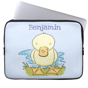 Cute yellow baby duckling cartoon illustration laptop sleeve