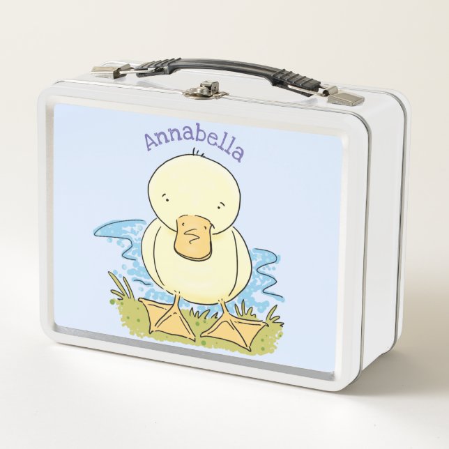 Cute yellow baby duckling cartoon illustration metal lunch box (Front)