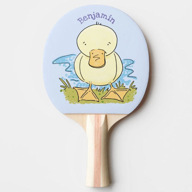 Cute yellow baby duckling cartoon illustration  ping pong paddle (Front)