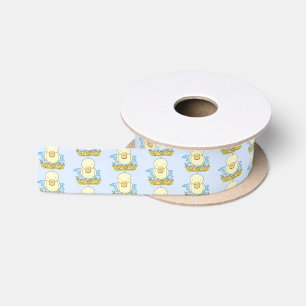 Cute yellow baby duckling cartoon illustration satin ribbon