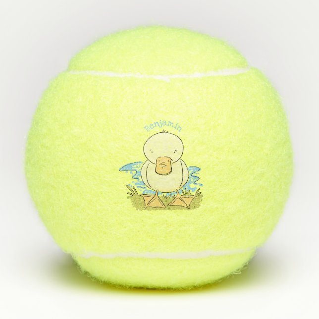Cute yellow baby duckling cartoon illustration tennis balls (Front)