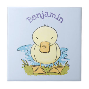 Cute yellow baby duckling cartoon illustration tile