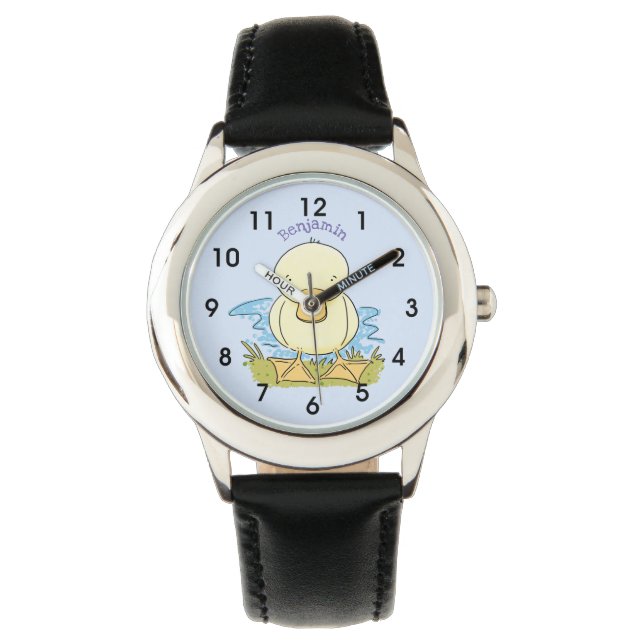 Cute yellow baby duckling cartoon illustration watch (Front)