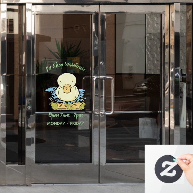 Cute yellow baby duckling cartoon illustration window cling (Office Door)