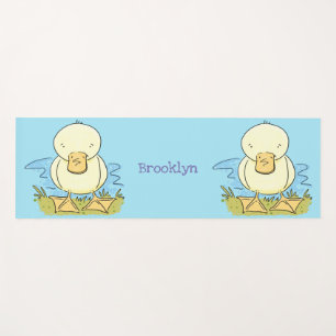 Cute yellow baby duckling cartoon illustration yoga mat