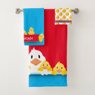 Cute Yellow Baby Ducks with Mother Duck Kids  Bath Towel Set