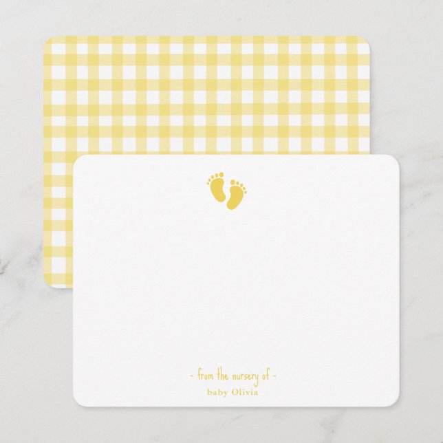 Cute Yellow Baby Footprint Nursery  Thank You Card (Front/Back)