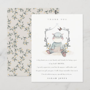 Cute Yellow Baby Hippo Fauna Baby Shower Thank You Postcard
