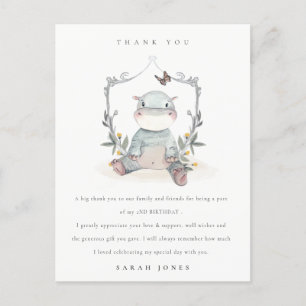Cute Yellow Baby Hippo Foliage Any Age Birthday Postcard