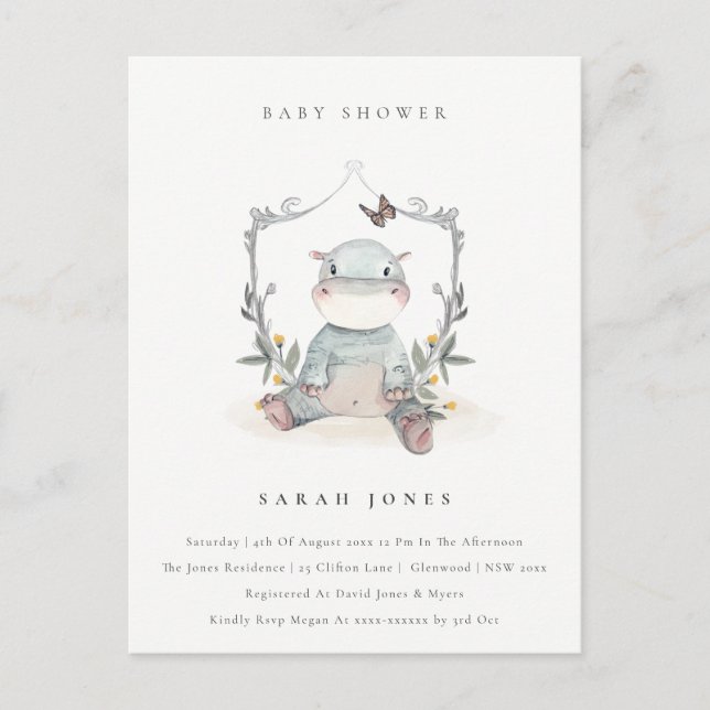 Cute Yellow Baby Hippo Foliage Baby Shower Postcard (Front)