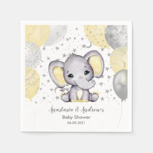 Cute Yellow Baby Shower Elephant Balloons Napkin