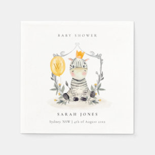 Cute Yellow Baby Zebra Foliage Balloon Baby Shower Napkin