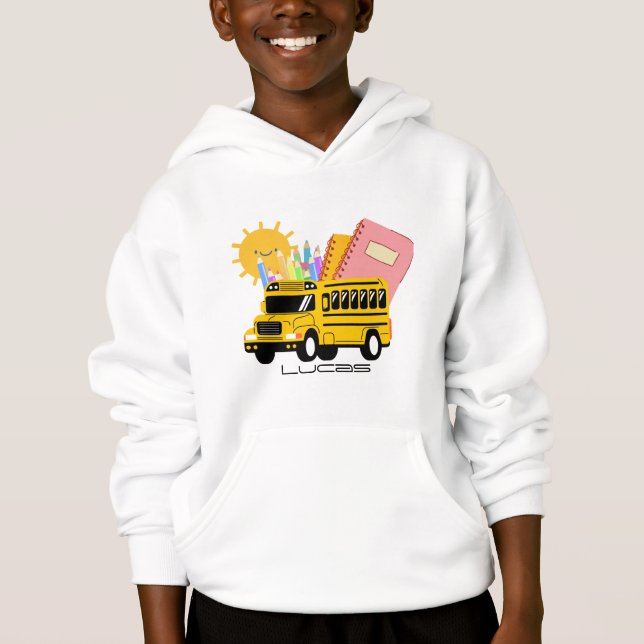 Cute yellow back to school bus boy custom name (Front)