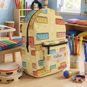 Cute Yellow Back to School Ruler Pattern Printed Backpack