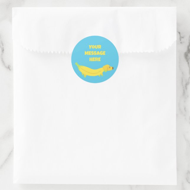 Cute Yellow Banana Dog Custom Message Classic Round Sticker (Bag)