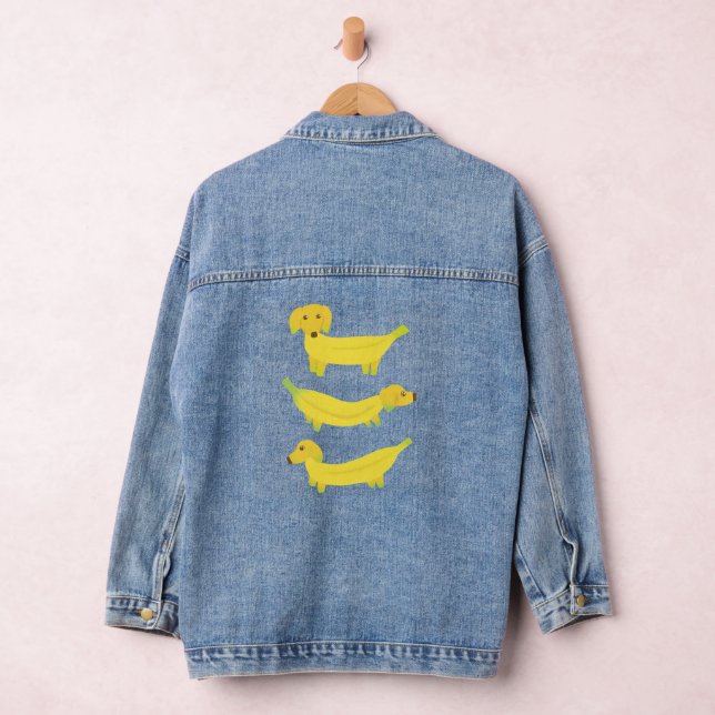 Cute Yellow Banana Dogs Graphic Denim Jacket (Hangar)