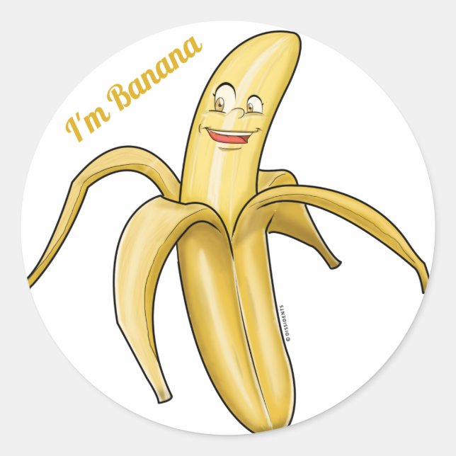 Cute Yellow Banana - Funny Fruit cartoon Classic Round Sticker (Front)