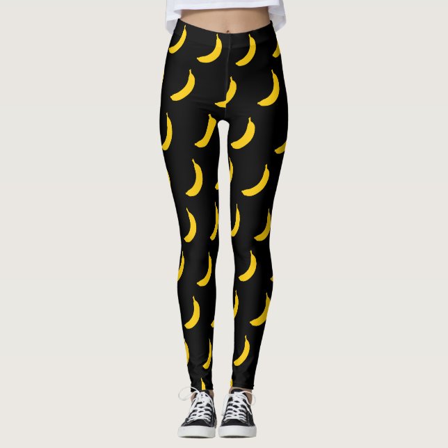 Cute yellow banana print leggings for yoga workout (Front)