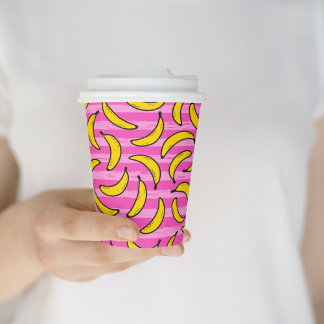 Cute Yellow Bananas Pink Stripe Summer  Paper Cups