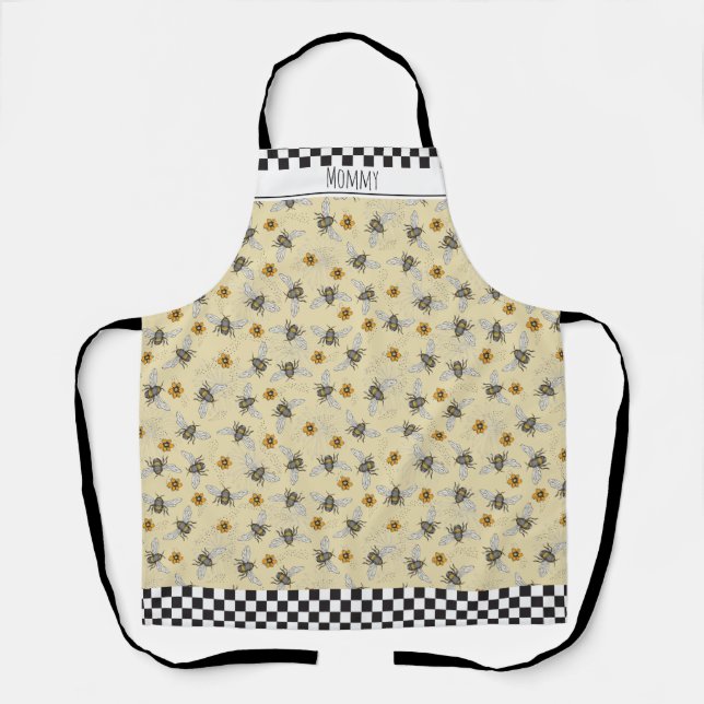 Cute Yellow Bee and Flowers Garden Apron (Front)