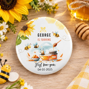 Cute Yellow Bee & Sunflower 1st Bee-Day Birthday 1 Inch Round Button