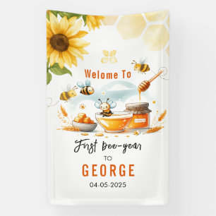 Cute Yellow Bee & Sunflower 1st Bee-Day Birthday Banner