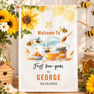 Cute Yellow Bee & Sunflower 1st Bee-Day Birthday Banner