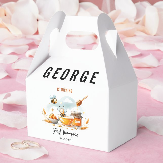 Cute Yellow Bee & Sunflower 1st Bee-Day Birthday Favor Box (Wedding)