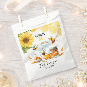 Cute Yellow Bee & Sunflower 1st Bee-Day Birthday Favour Bag