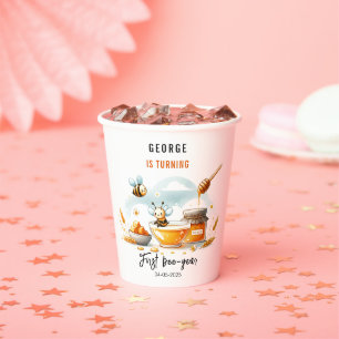 Cute Yellow Bee & Sunflower 1st Bee-Day Birthday Paper Cups