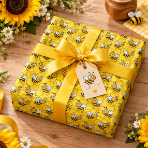 Cute Yellow Bee & Sunflower 1st Bee-Year Birthday Wrapping Paper