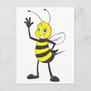 Cute Yellow Bee Waving Hi Hello Postcard