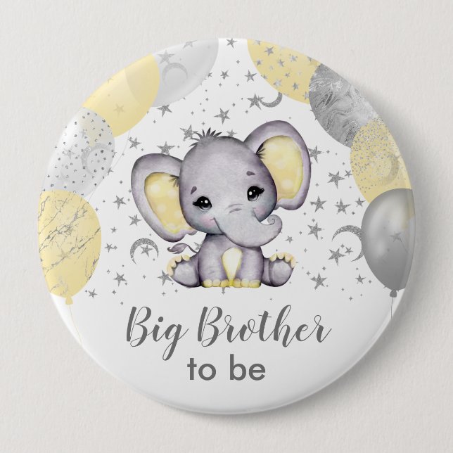 Cute Yellow Big Brother Elephant Balloons 4 Inch Round Button (Front)