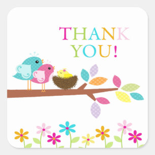 Cute Yellow Bird Nest Thank You Baby Shower Square Sticker