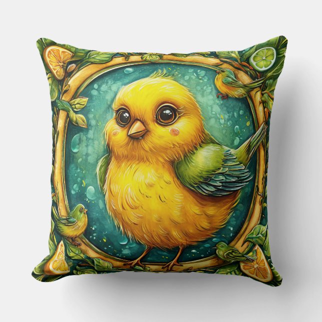Cute yellow bird Soft Aesthetic Bird Home Decor Throw Pillow (Front)