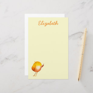 Cute yellow bird watercolor art stationery
