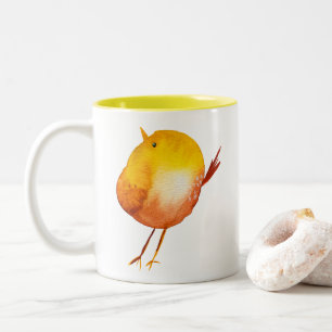 Cute yellow bird watercolor art Two-Tone coffee mug