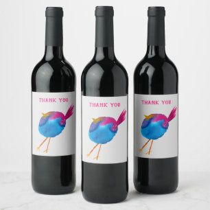 Cute yellow bird watercolor art wine label