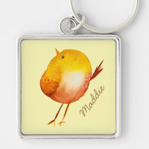 Cute yellow bird watercolor keychain